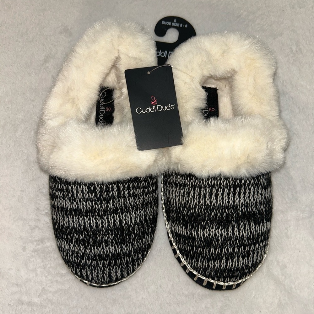 Cuddl Duds Twist Knit A Line Womens Bootie Slippers With Sherpa Lining Size S